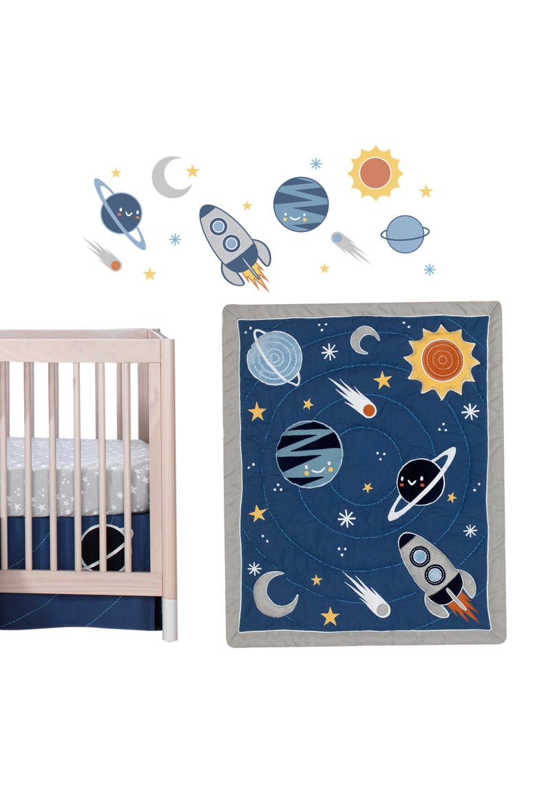 Milky Way Space Galaxy 4-Piece Nursery Baby Crib Bedding Set, Main, color, Blue