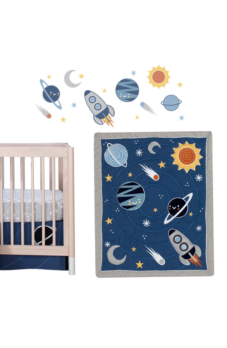 Lambs & Ivy Milky Way Space Galaxy 4-Piece Nursery Baby Crib Bedding Set, Main, color, Blue