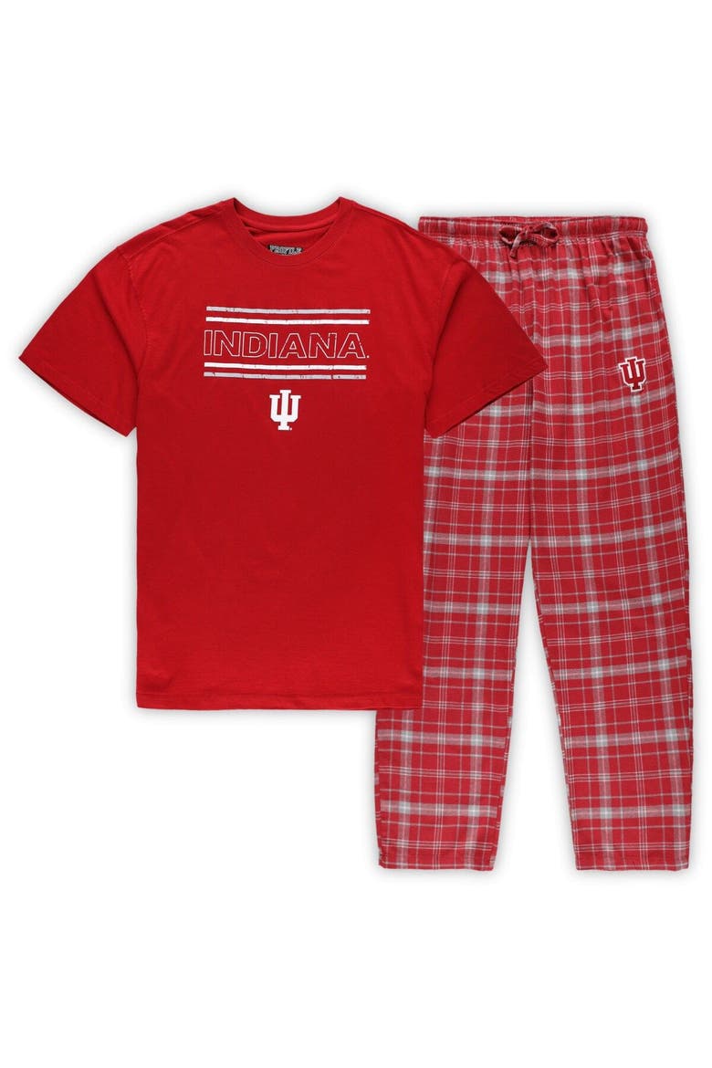 Men's Concepts Sport Crimson/Gray Indiana Hoosiers Big & Tall Plaid Pants Sleep Set, Alternate, color, Crimson