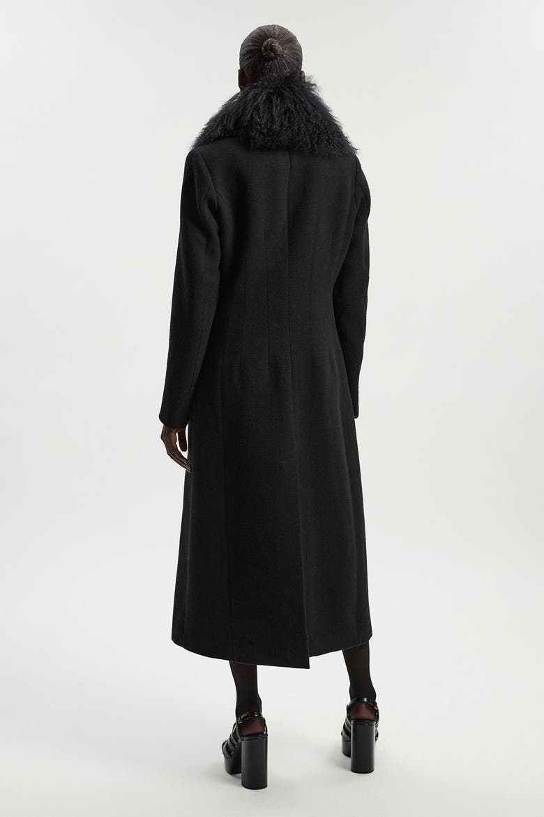 Wool Detachable Collar Midi Coat, Alternate, color, Black