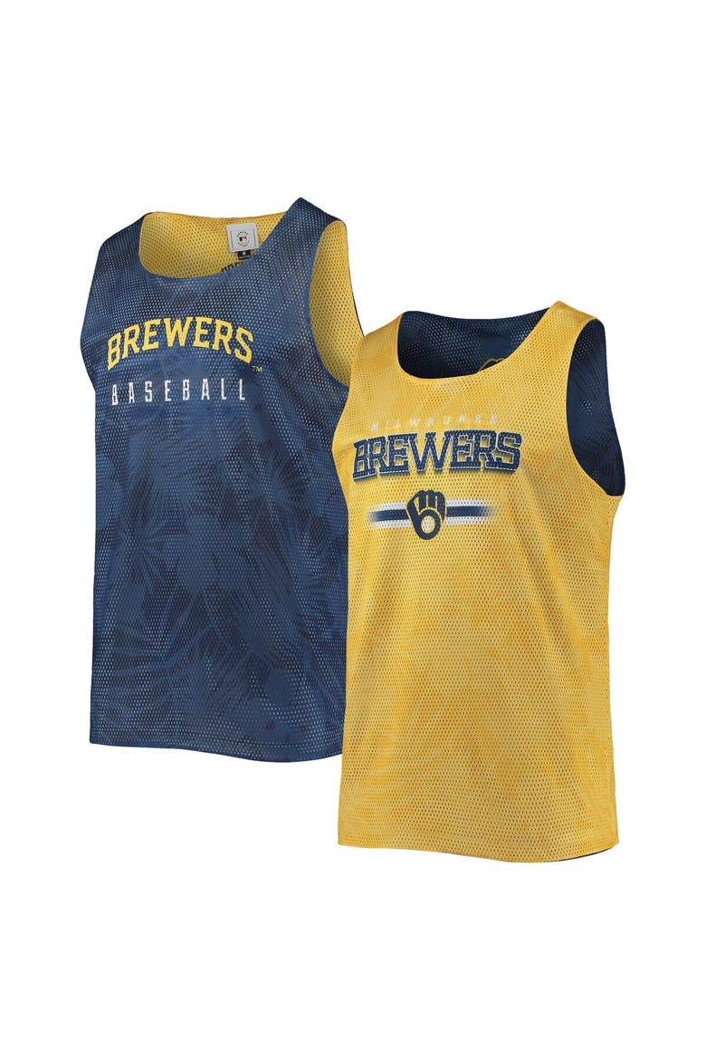 Men's FOCO Navy/Gold Milwaukee Brewers Floral Reversible Mesh Tank Top, Main, color, Navy