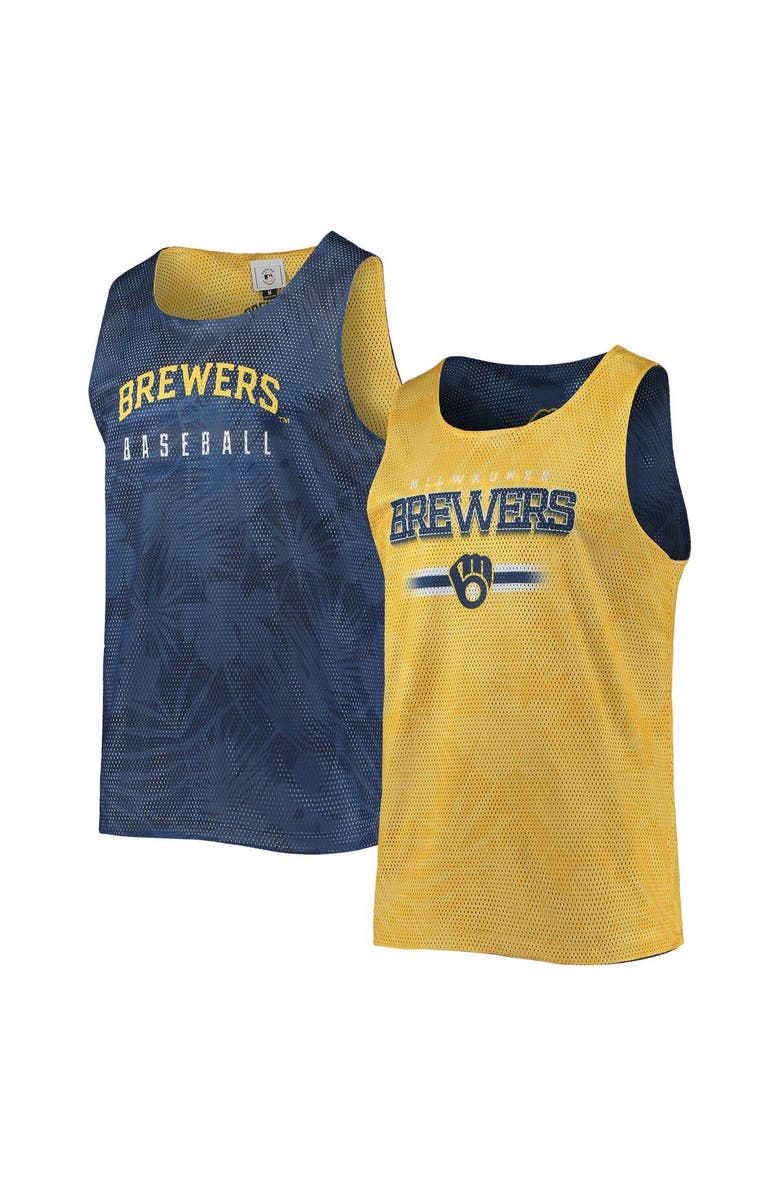 FOCO Men's FOCO Navy/Gold Milwaukee Brewers Floral Reversible Mesh Tank Top, Main, color, Navy