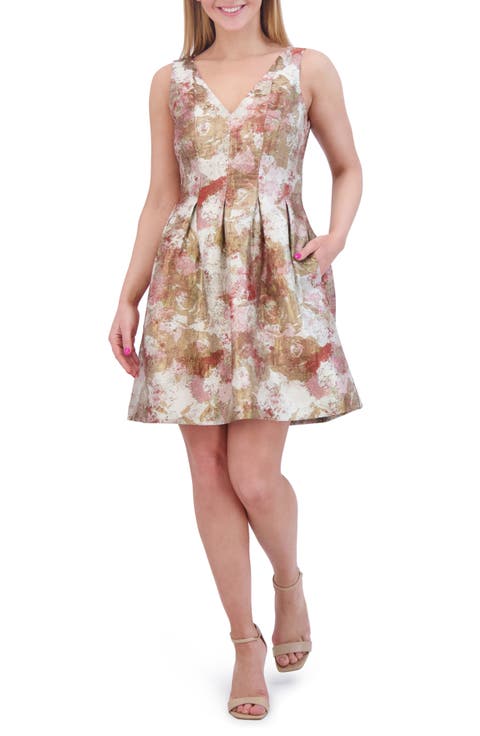 Sleeveless Jacquard Fit & Flare Dress