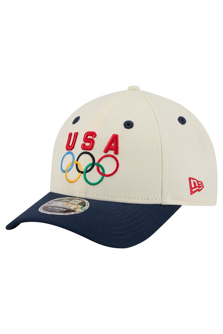 Men's New Era Cream/Navy Team USA 9FORTY M-Crown Adjustable Hat, Main, color, Cream