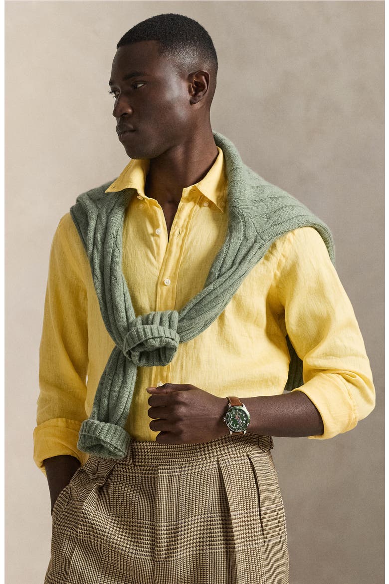 Classic Fit Linen Button-Down Shirt, Alternate, color, CORN YELLOW