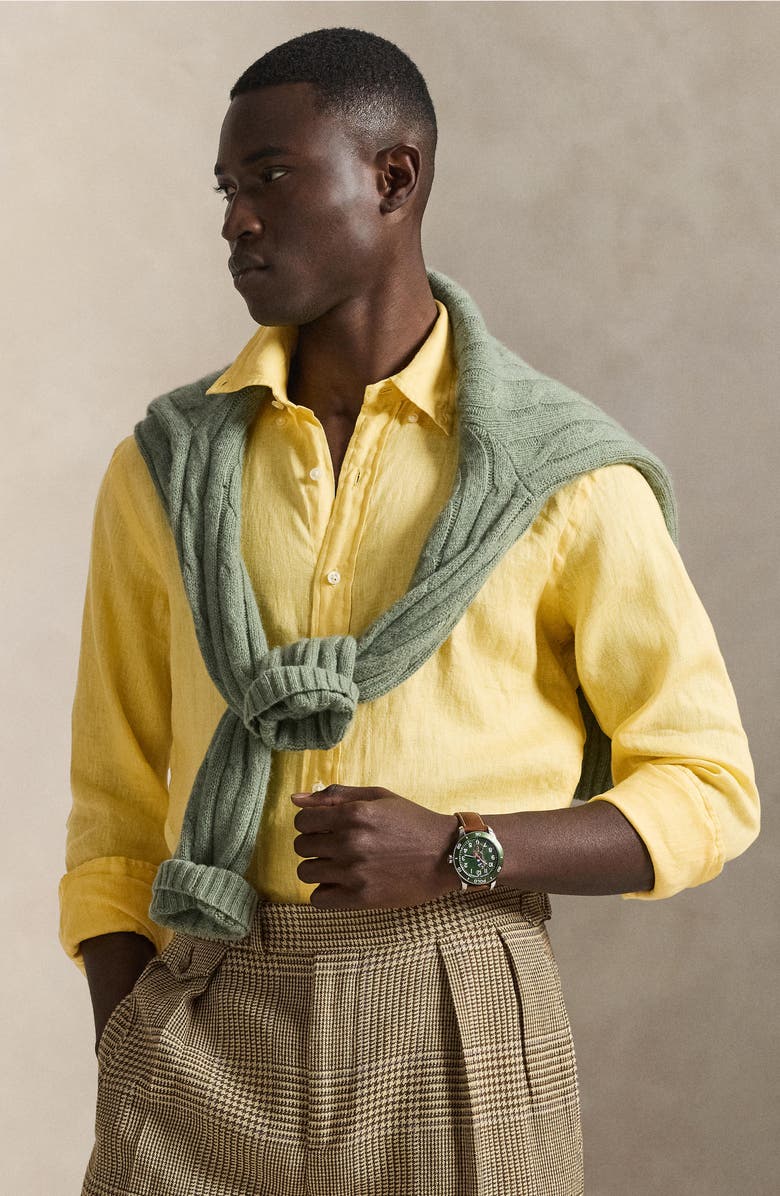 Polo Ralph Lauren Classic Fit Linen Button-Down Shirt, Alternate, color, Corn Yellow