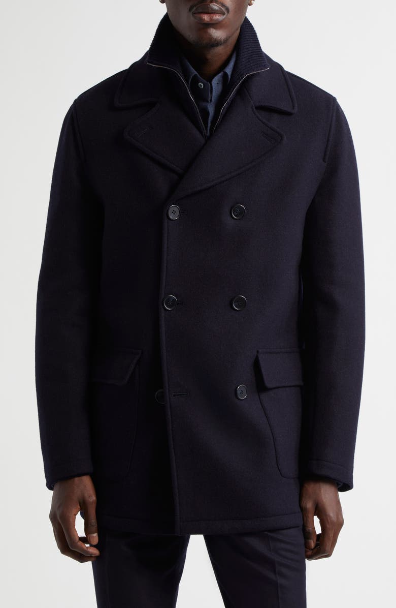 Thom Sweeney Double Face Virgin Wool Peacoat, Main, color, Navy