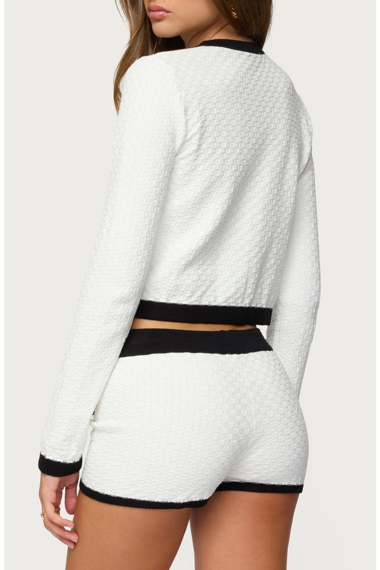 Mara Textured Contrast Trim Cotton Cardigan, Alternate, color, WHITE