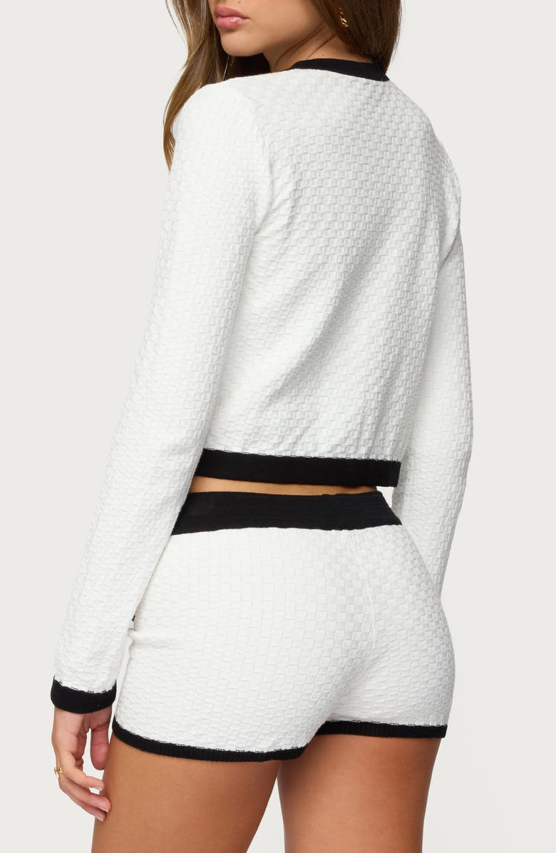 EDIKTED Mara Textured Contrast Trim Cotton Cardigan, Alternate, color, White