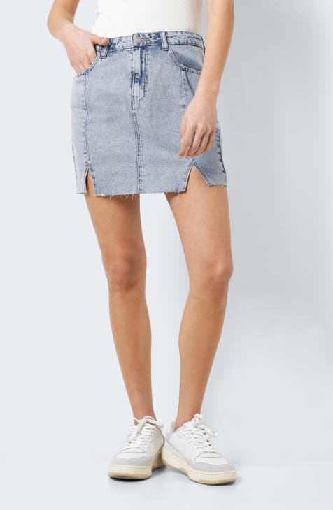 April High Waist Double Slit Denim Miniskirt