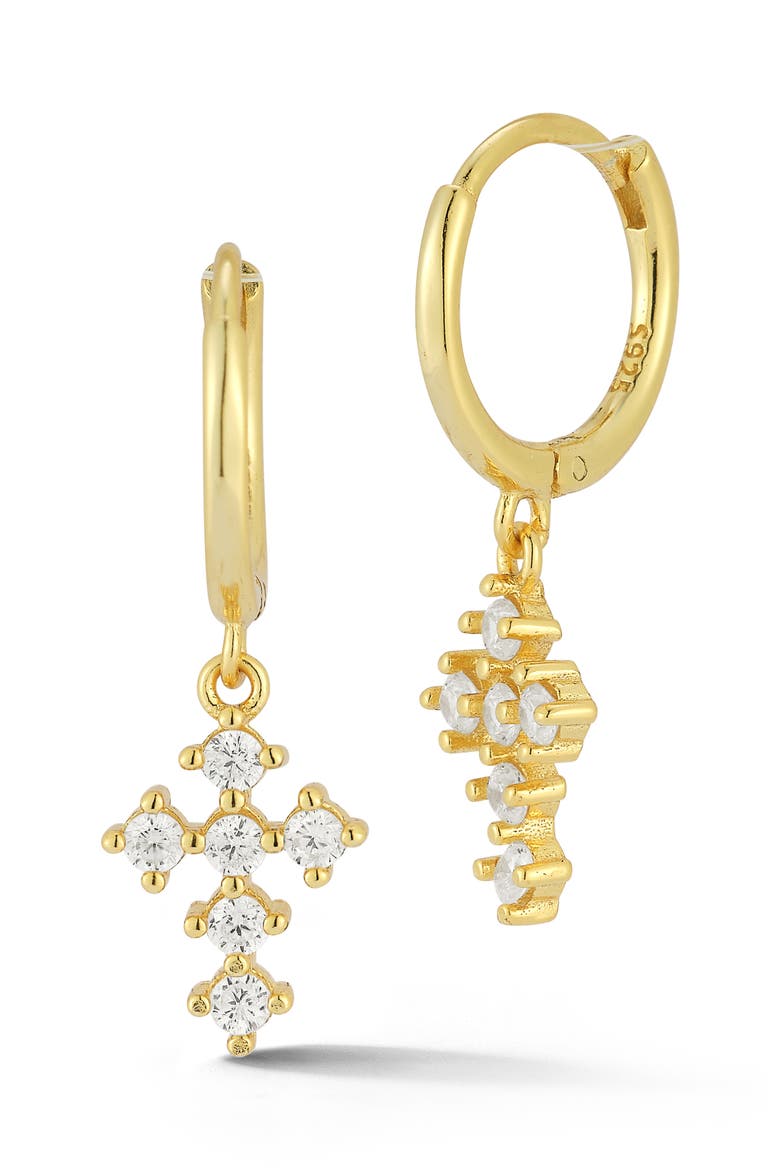 Cross Huggie Hoop Earrings, Main, color, GOLD