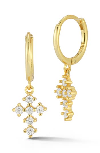Glaze Jewelry 14k Over Silver Diamond Cz Cross Hoops In Gold