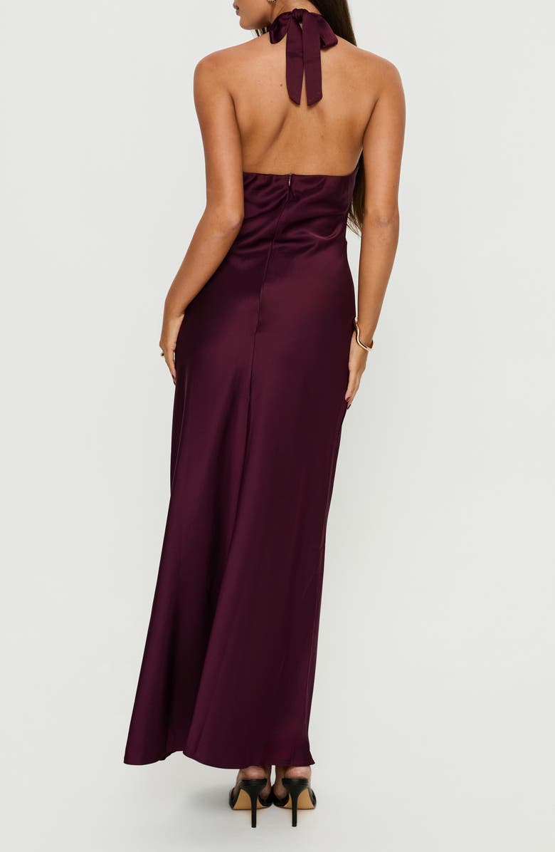 Princess Polly Rosario Sheer Panel Satin Halter Gown, Alternate, color, Plum