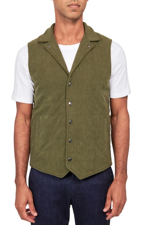 Slim Fit Camp Collar Corduroy Snap-Up Vest