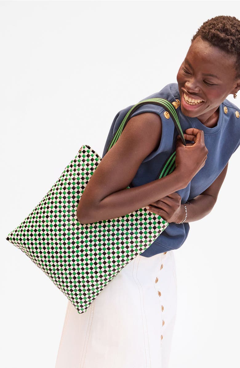 Clare V. Carryall Woven Leather Tote, Alternate, color, Green Apple Multi Woven Checke