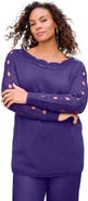 Roaman's Pointelle Sleeve Pullover