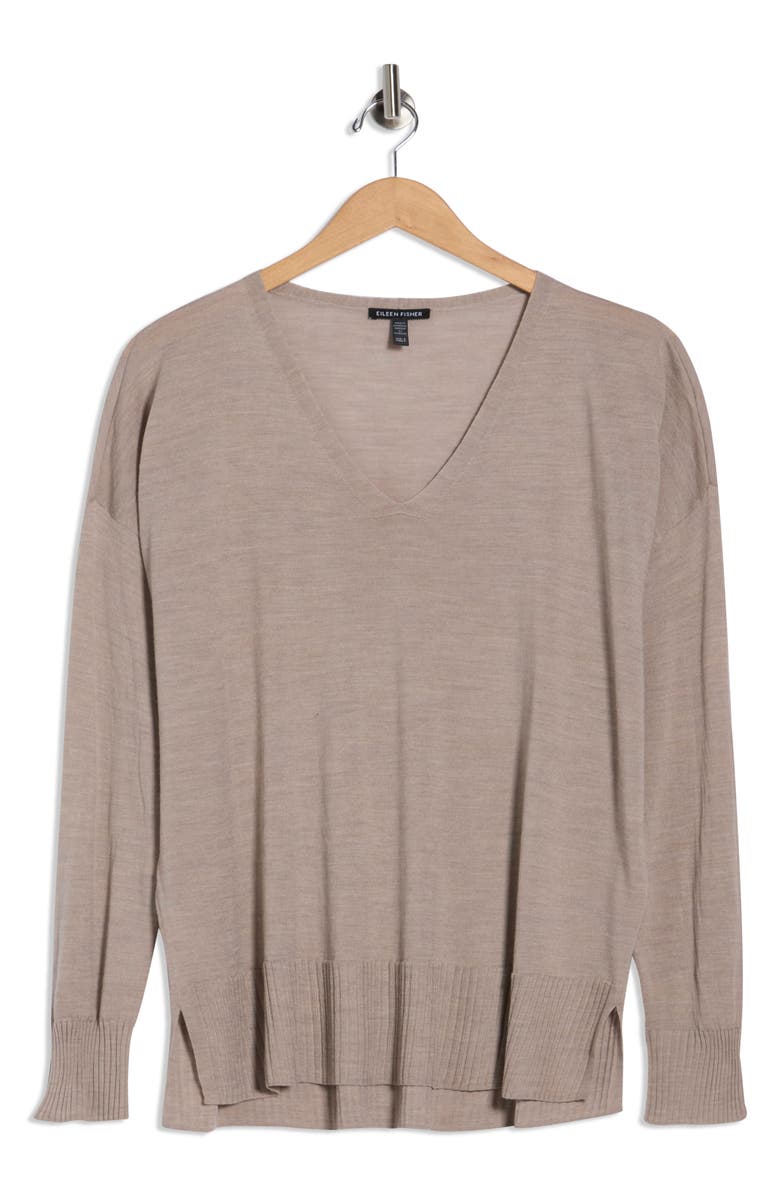Eileen Fisher V-Neck Wool Sweater, Alternate, color, Dove