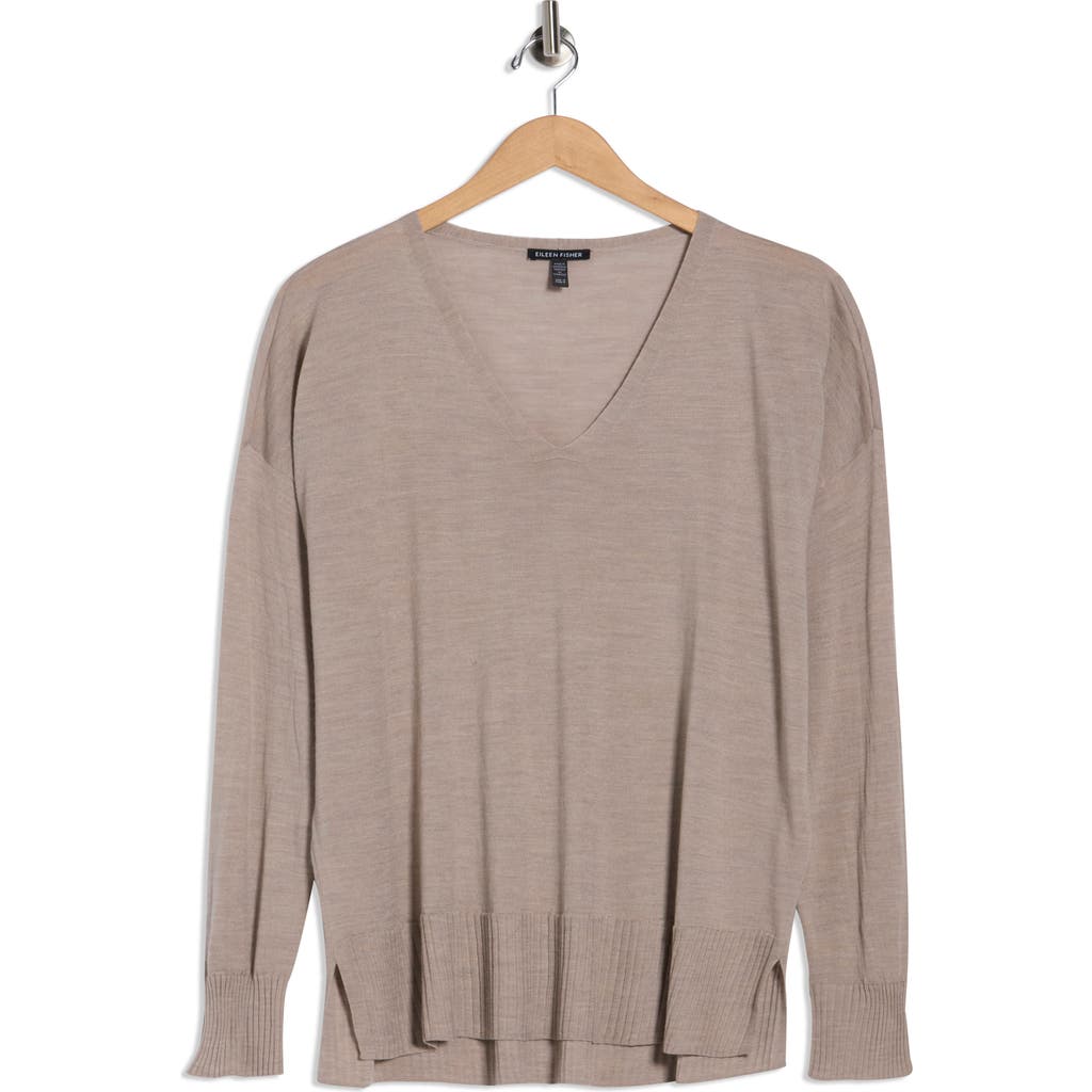 Eileen Fisher V-neck Wool Sweater In Brown