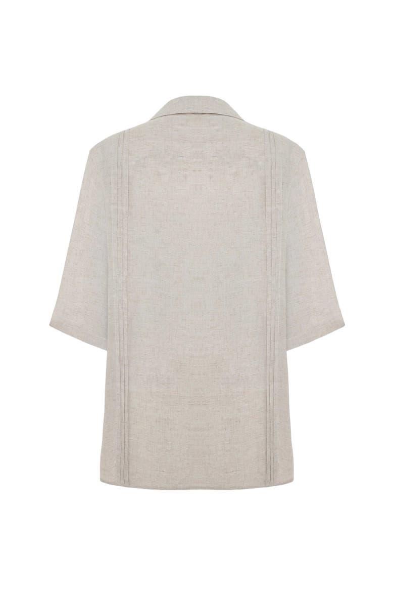 Daydreamers Short Sleeve Linen Shirt With Stitch Detail, Alternate, color, Beige