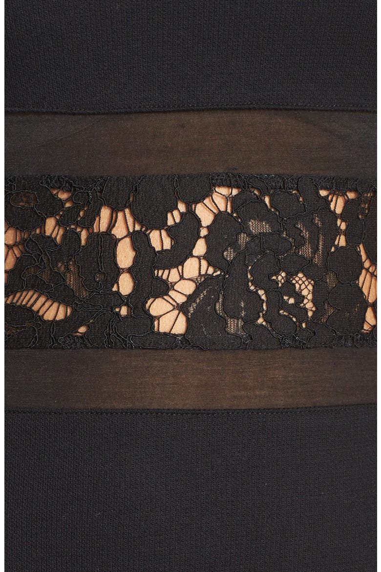 'Lucky Layer' Lace Inset Body-Con Midi Dress, Alternate, color, BLACK