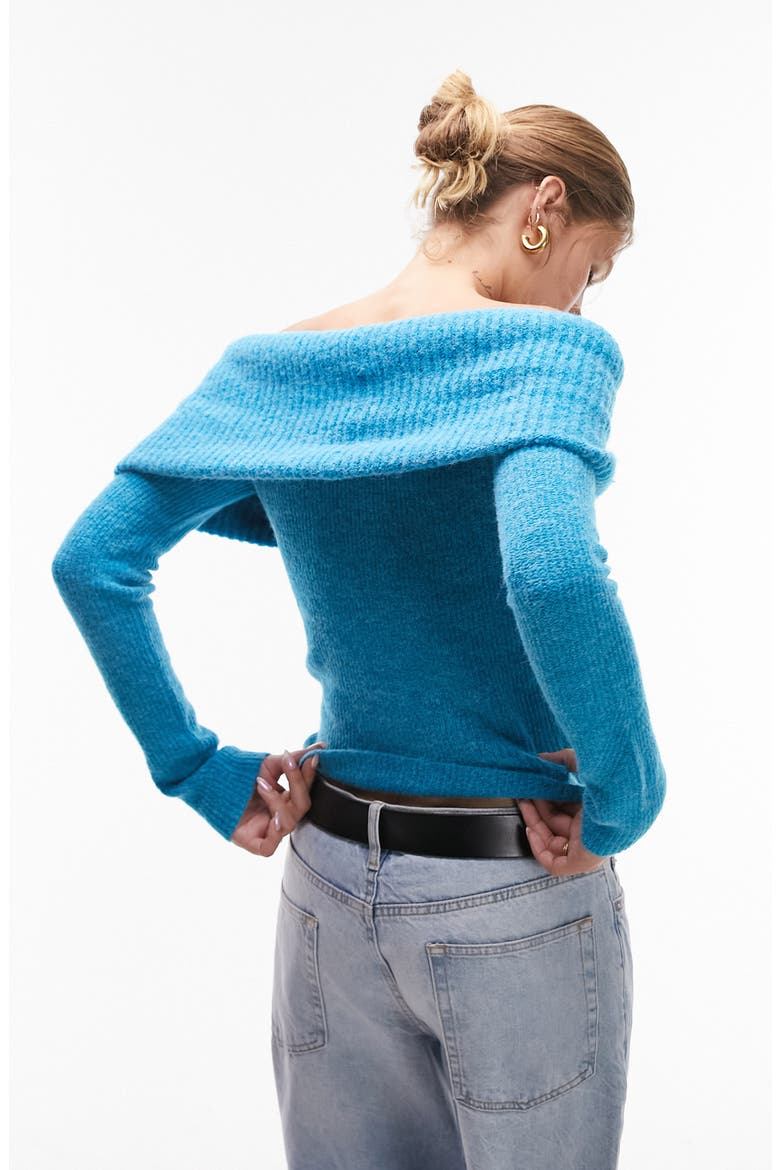 Chunky Off the Shoulder Sweater, Alternate, color, MID BLUE