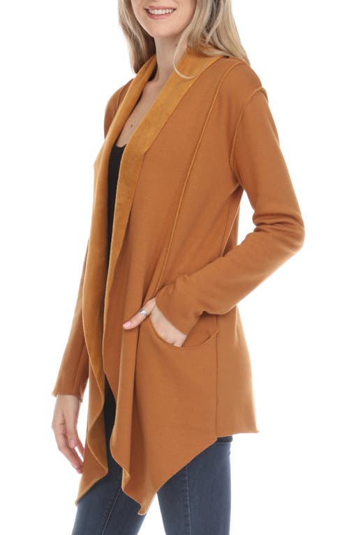 Rain And Rose Drape Front Cardigan In Brown