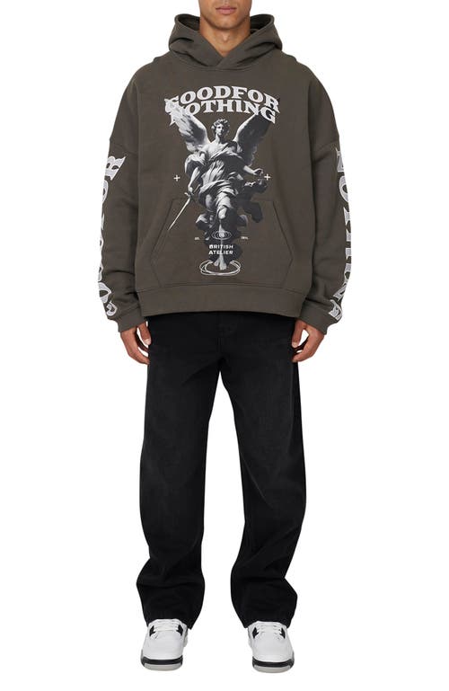 Good For Nothing Boxy Washed Statue Print Hoodie In Gray