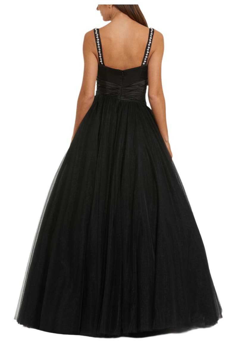 Mac Duggal Sleeveless Tulle Sweetheart Neck Ballgown With Bow, Alternate, color, Black
