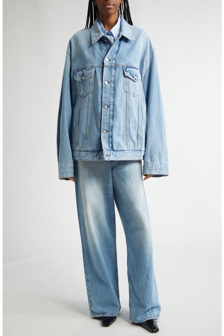 Distressed Relaxed Fit Denim Jacket, Alternate, color, LIGHT BLUE 228