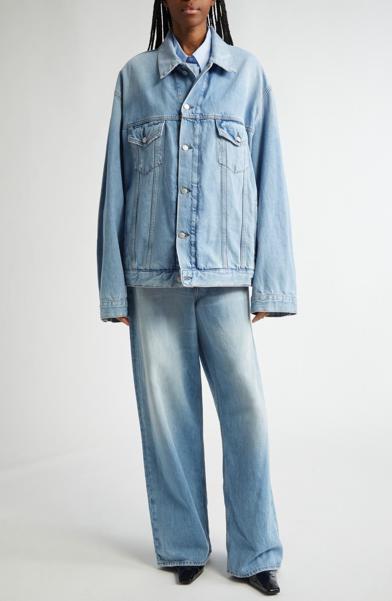 Acne Studios Distressed Relaxed Fit Denim Jacket, Alternate, color, Light Blue 228
