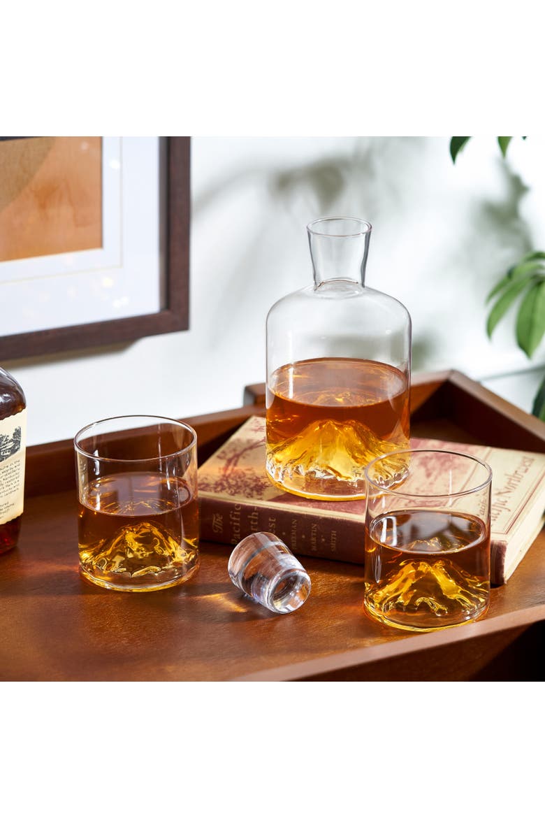 Mountain 3-Piece Crystal Liquor Decanter and Tumbler Set, Alternate, color, Clear