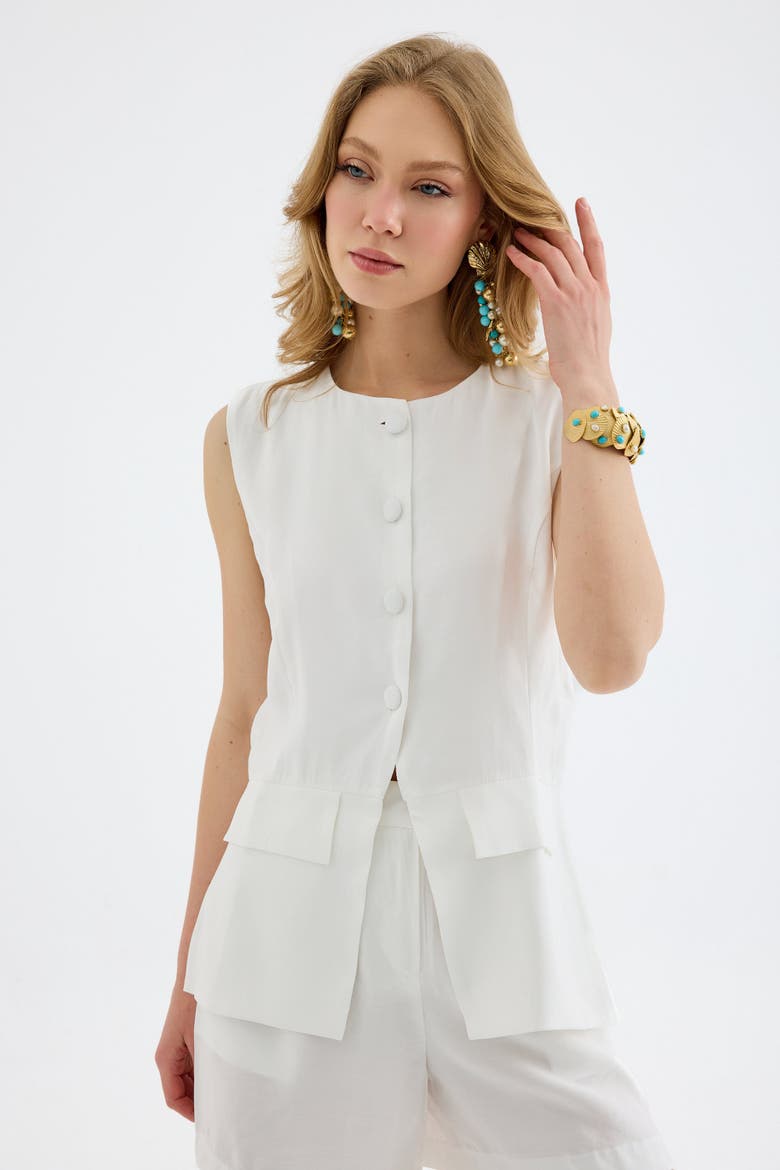 Anaelle Gold Button Flared Tailored Vest, Alternate, color, White