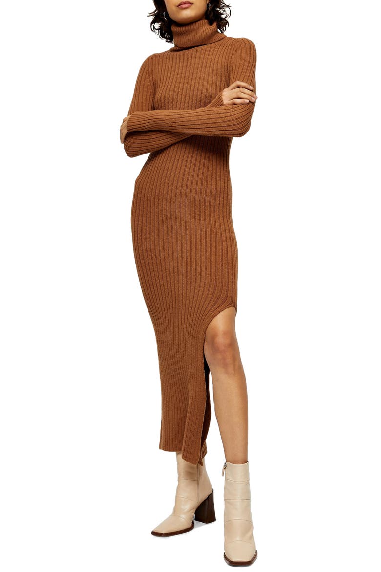 Turtleneck Long Sleeve Sweater Dress, Alternate, color, CAMEL