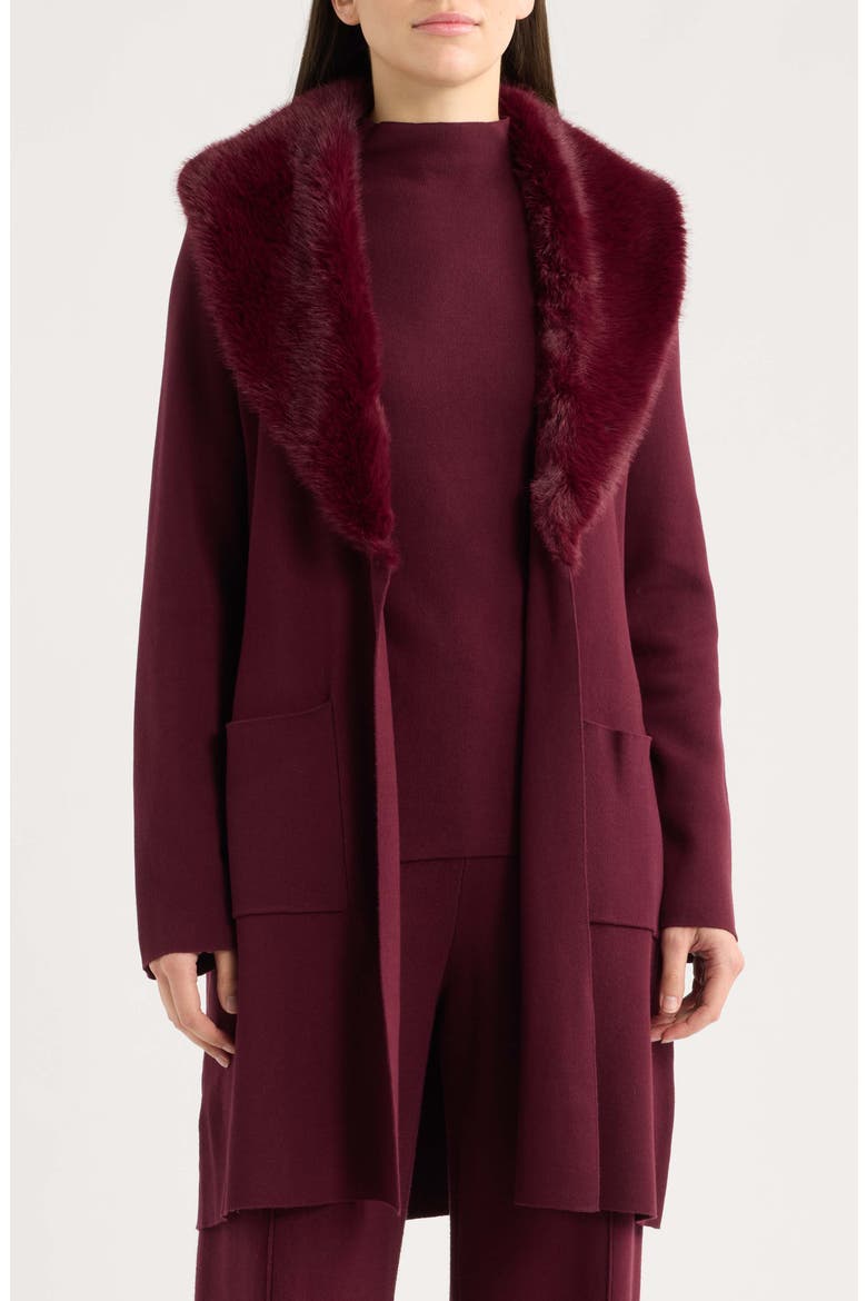 Faux Fur Collar Cardigan, Alternate, color, CRANBERRY