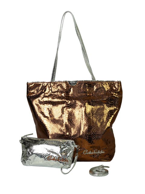 Vegan Python Large Tote with Convertible Pouch