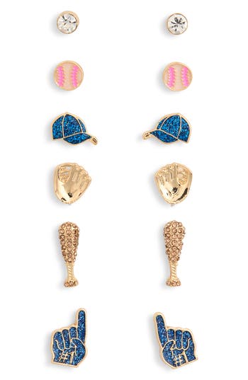 Leith Set Of 6 Baseball Stud Earrings In Multi