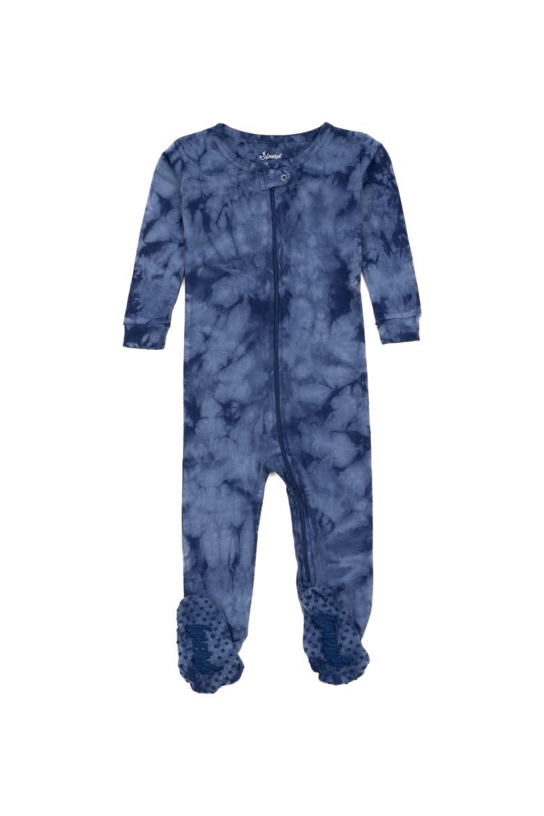 Kids Footed Tie Dye Cotton Matching Family Pajamas, Main, color, Tie Dye Navy Mix