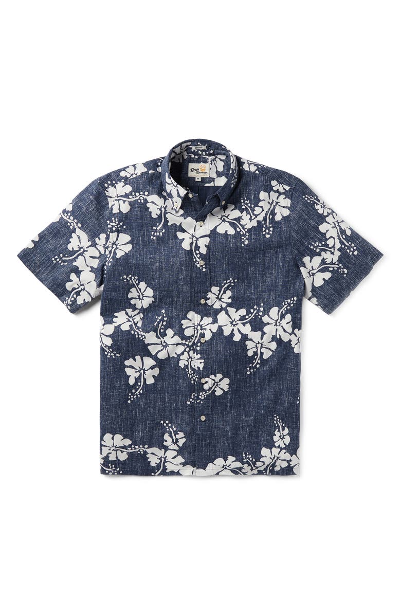 Reyn Spooner 50th State Flower Classic Fit Short Sleeve Button-Down Shirt, Main, color, Navy