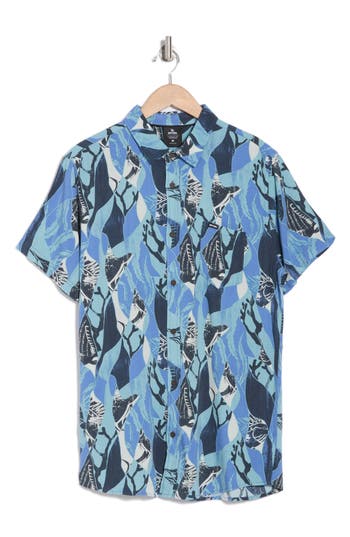 Rip Curl Party Short Sleeve Button-up Shirt In Blue Yonder