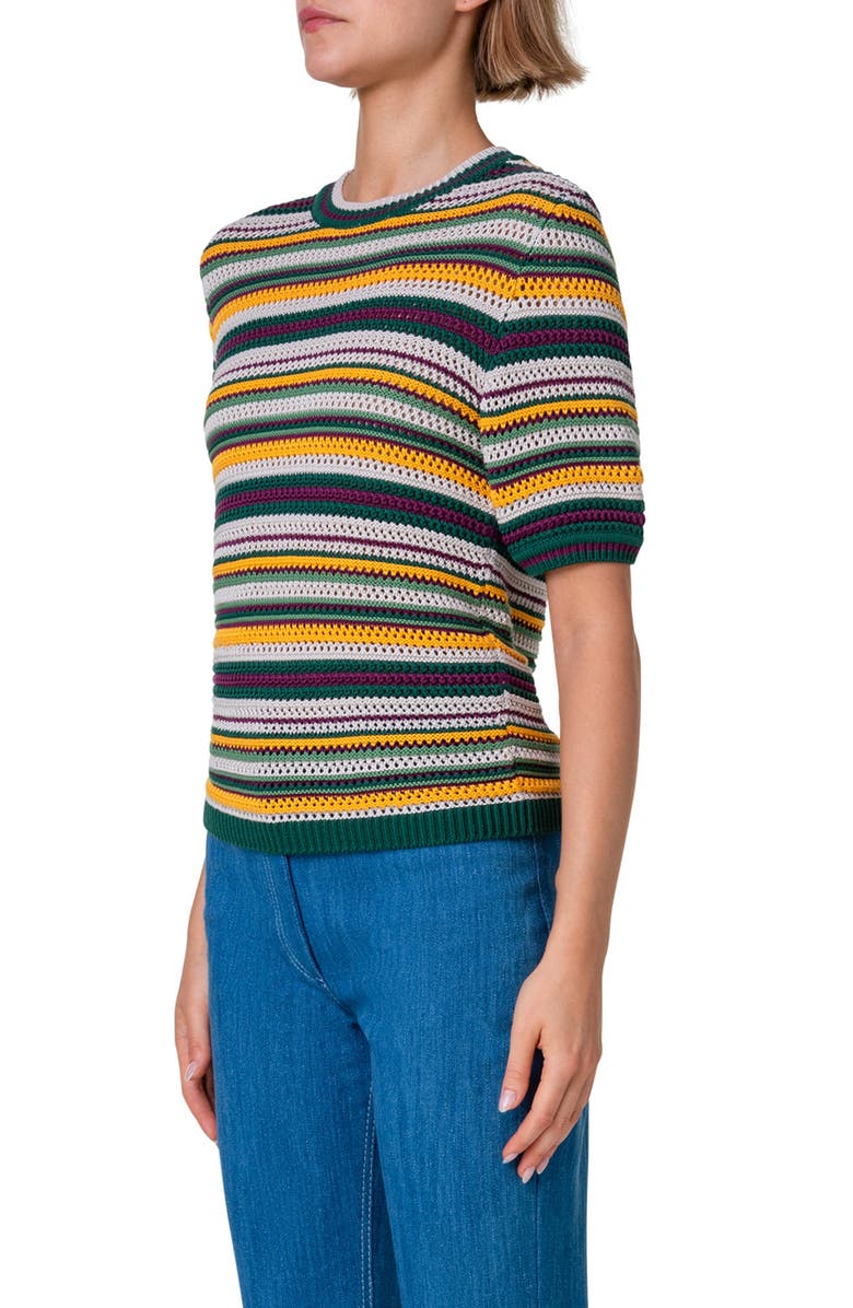 Akris punto Stripe Short Sleeve Crewneck Sweater, Alternate, color,