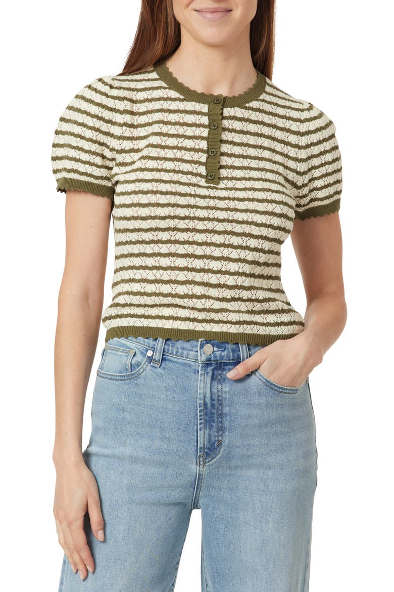 Stripe Pointelle Short Sleeve Sweater, Main, color, SAGE STRIPE