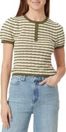 Habitual Stripe Pointelle Short Sleeve Sweater