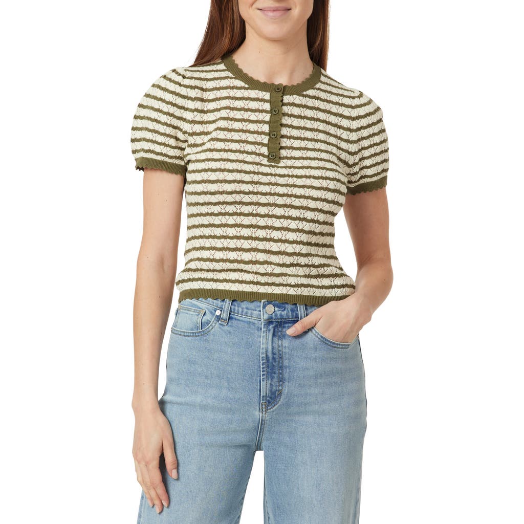 Habitual Stripe Pointelle Short Sleeve Sweater in Sage Stripe at Nordstrom, Size X-Small