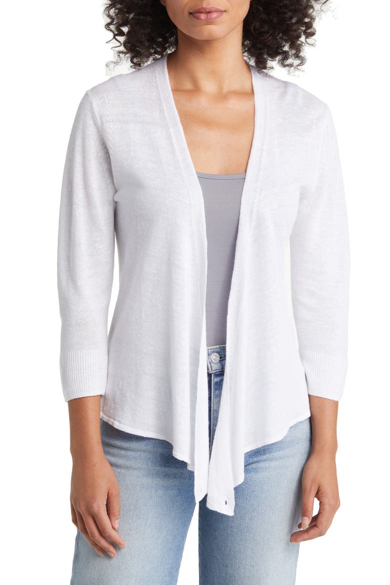 Addison Linen Blend Cardigan, Alternate, color, WHITE
