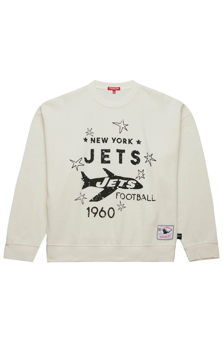Mitchell & Ness Women's Mitchell & Ness  Cream New York Jets Throwback Logo 3.0 Pullover Sweatshirt, Alternate, color, Cream