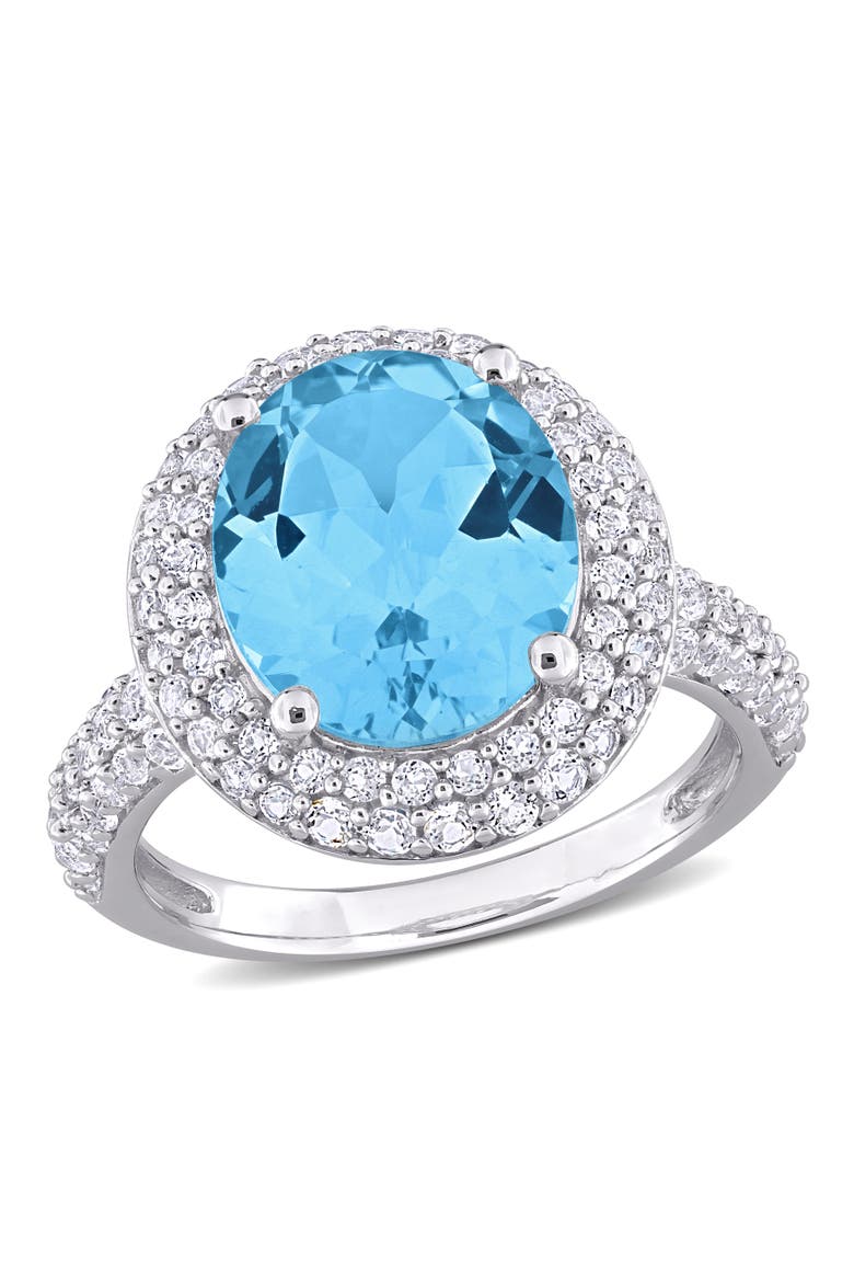 Gemstone & White Sapphire Double Halo Ring, Main, color, Blue Topaz