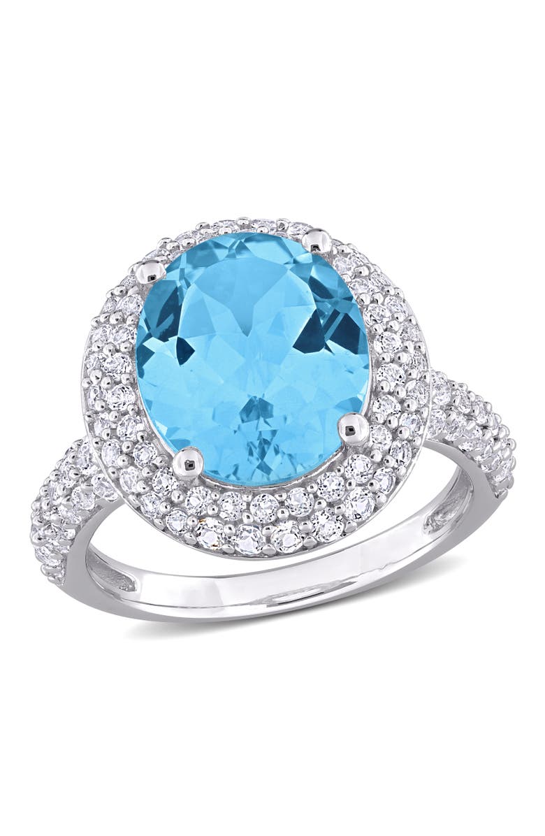 Julianna B. Gemstone & White Sapphire Double Halo Ring, Main, color, Blue Topaz
