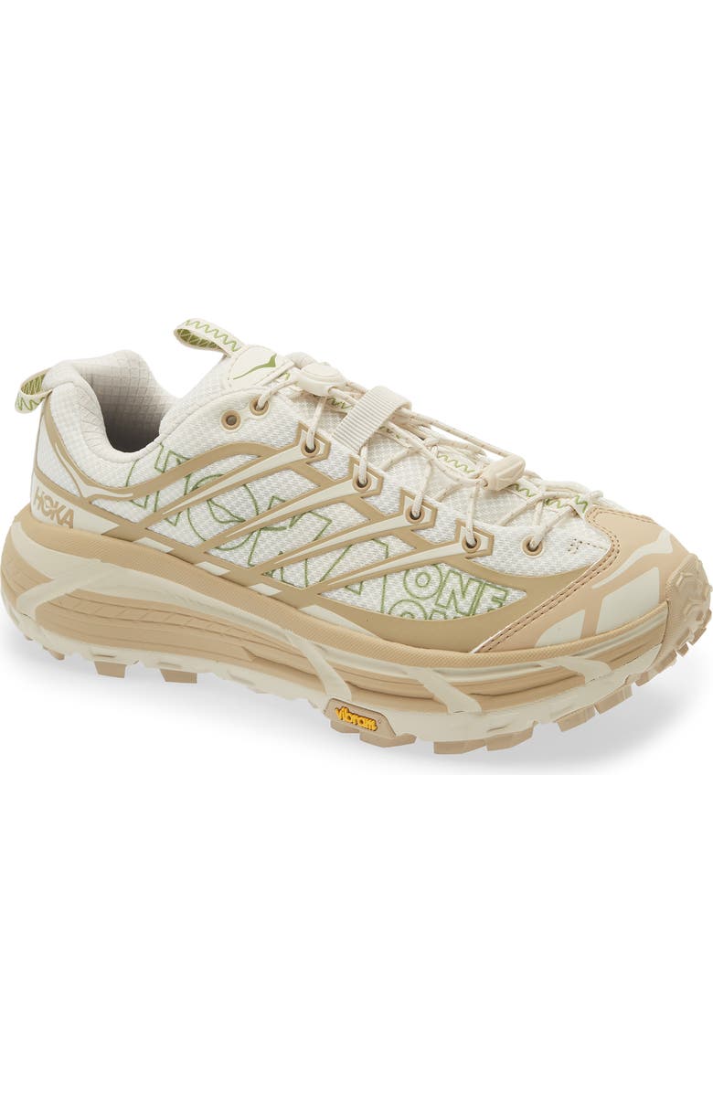 HOKA Mafate Three2 Wordmark Sneaker, Main, color, Khaki / Oatmilk