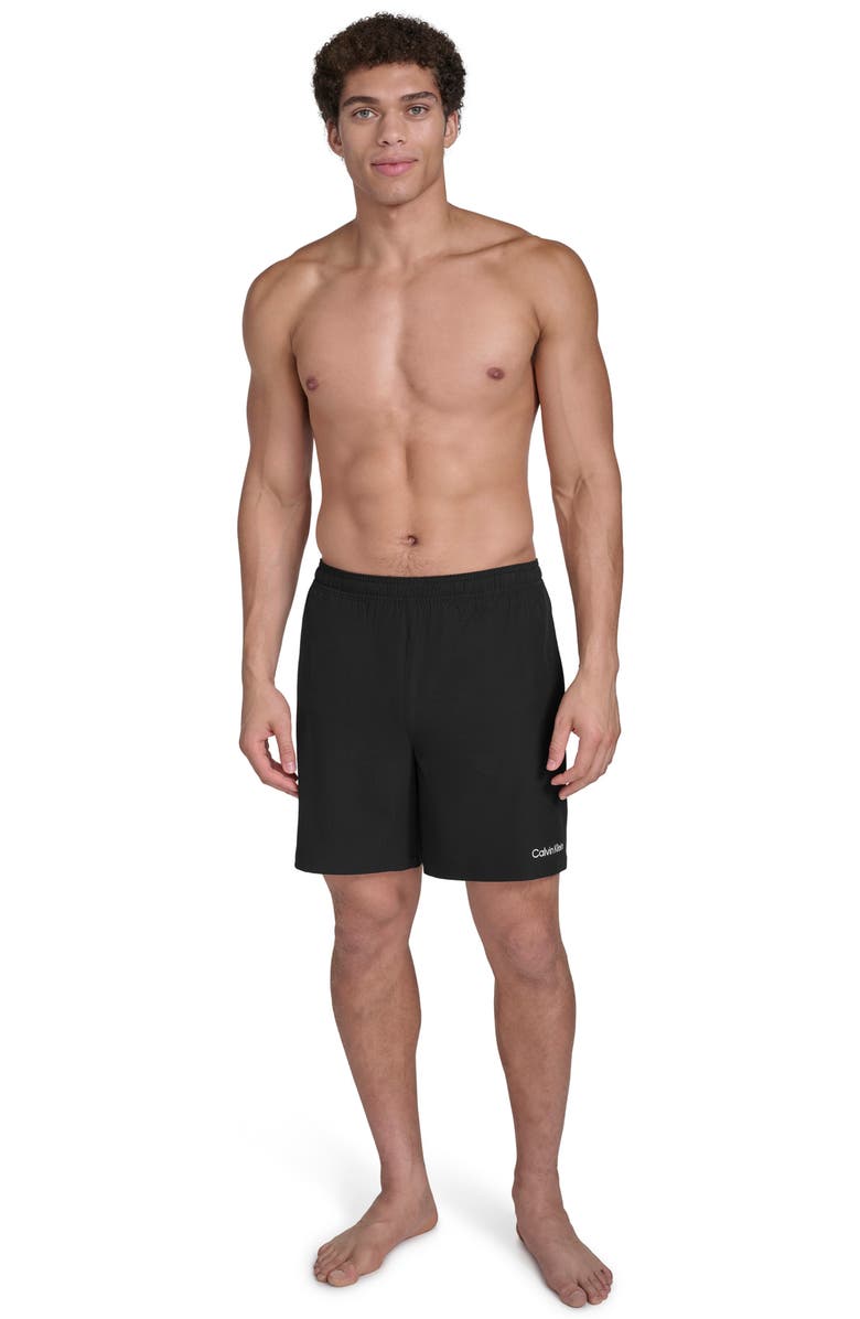 Calvin Klein Solid Stretchy Jersey Swim Shorts, Alternate, color, Black
