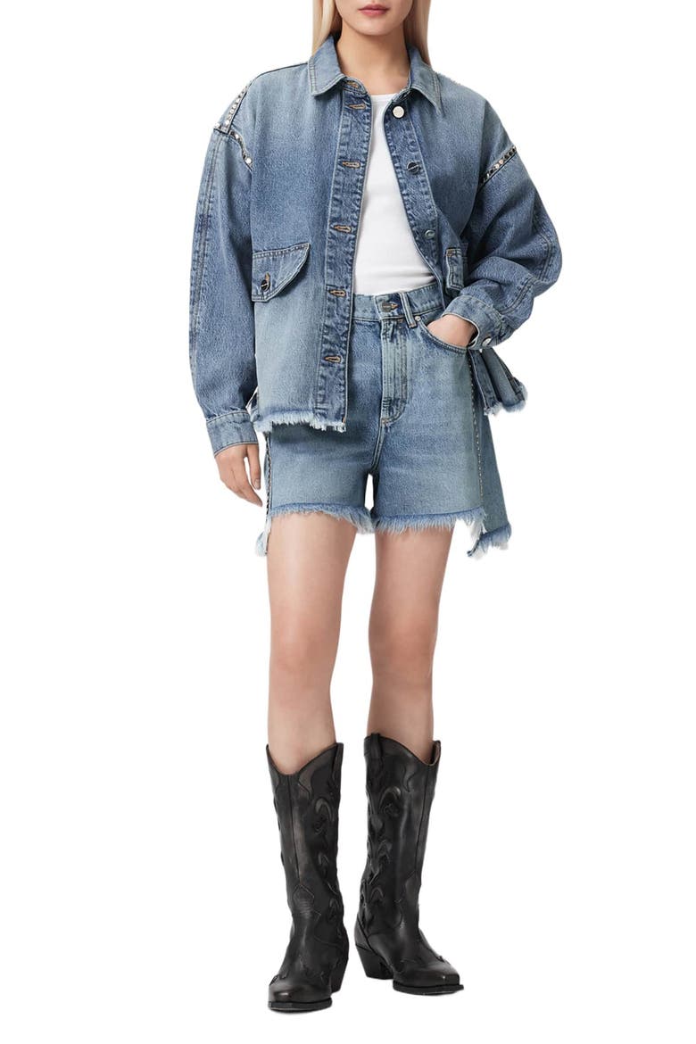 Frankie Stud Cutoff Denim Shorts, Alternate, color, VINTAGE INDIGO
